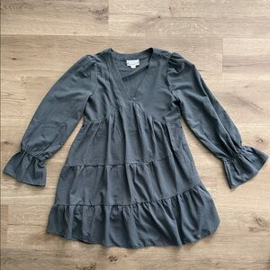 Green Long Sleeve Tiered Dress